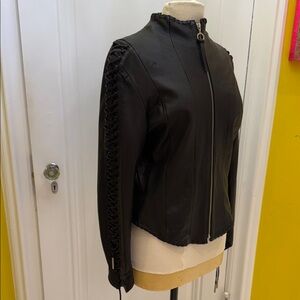Baby Phat Black Leather Jacket with Lace-Up Sleeves Sz 12
